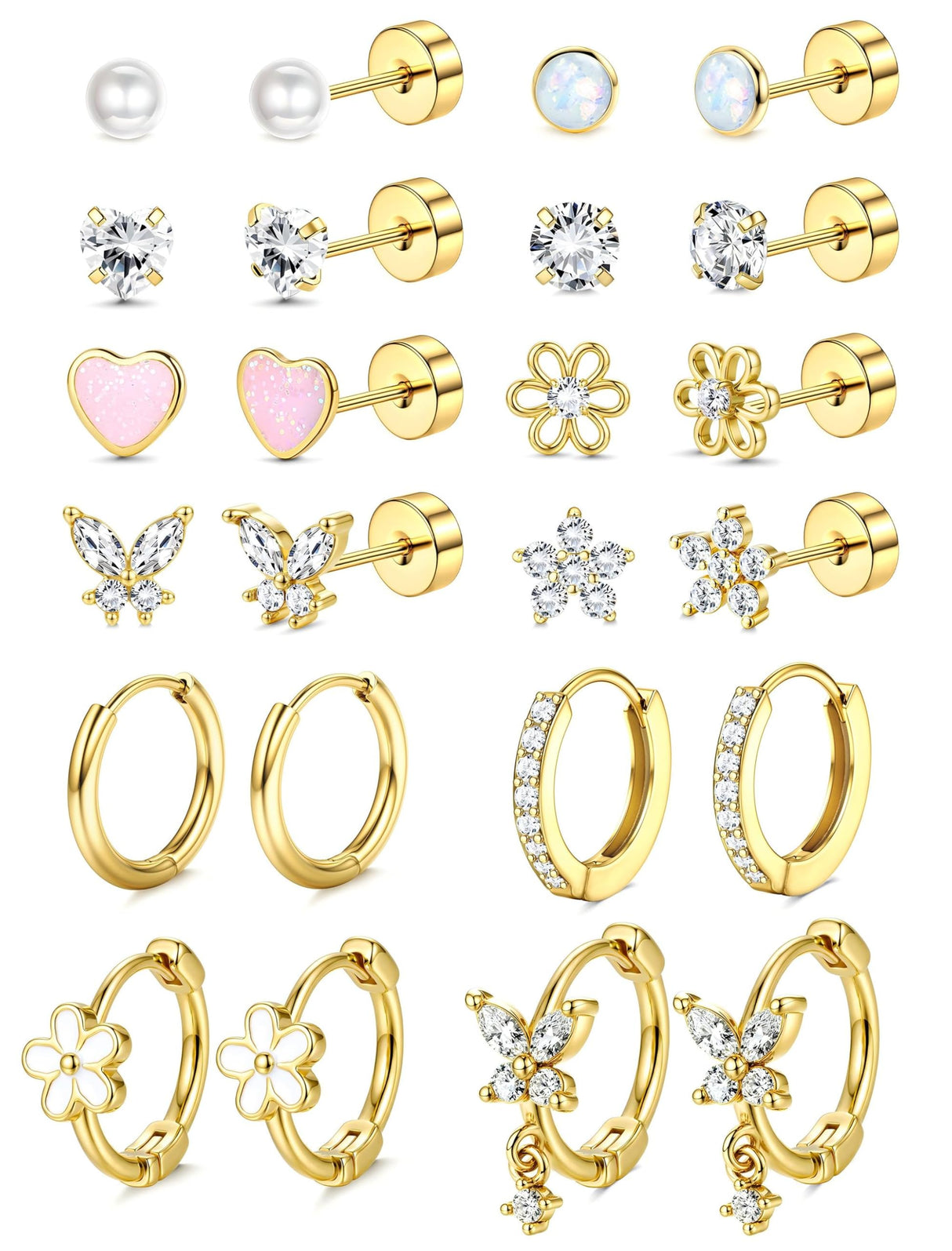 Hypoallergenic Flat Back Earrings for Women Girls Teen Kids Toddler Gold