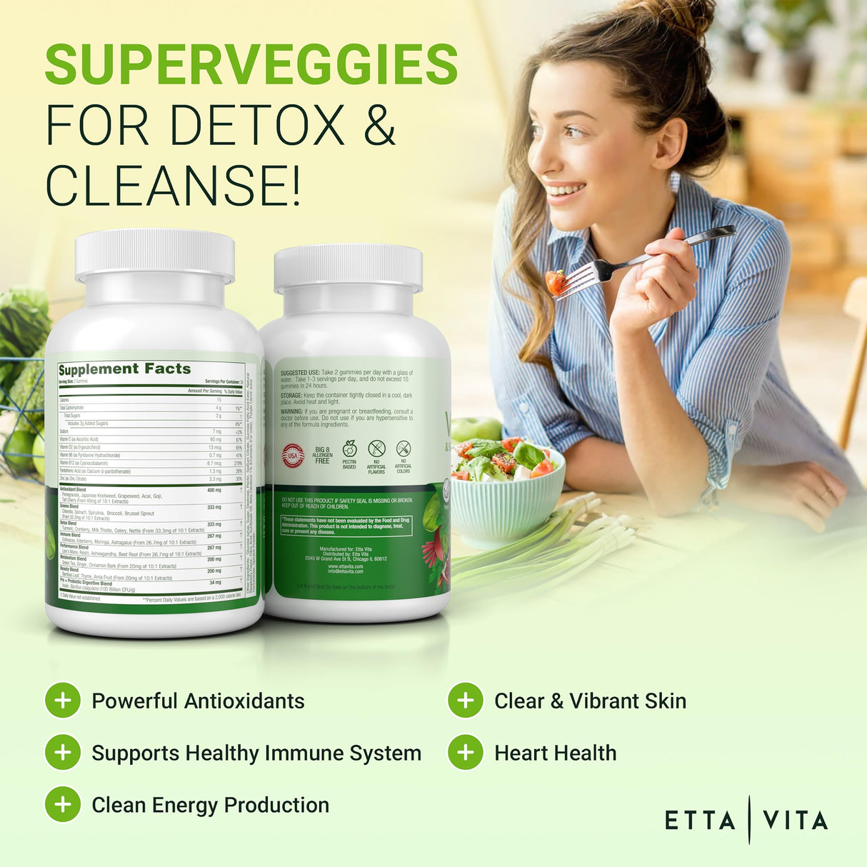 (120 Chews) Fruits and Veggies Supplement - Superfood Fruits and Veggies Gummies (9 Superfruits & 30 Veggies) Mushrooms, Fruit and Vegetable Vitamins, Non-GMO, Pectin-Based, Gluten-Free, No Capsules