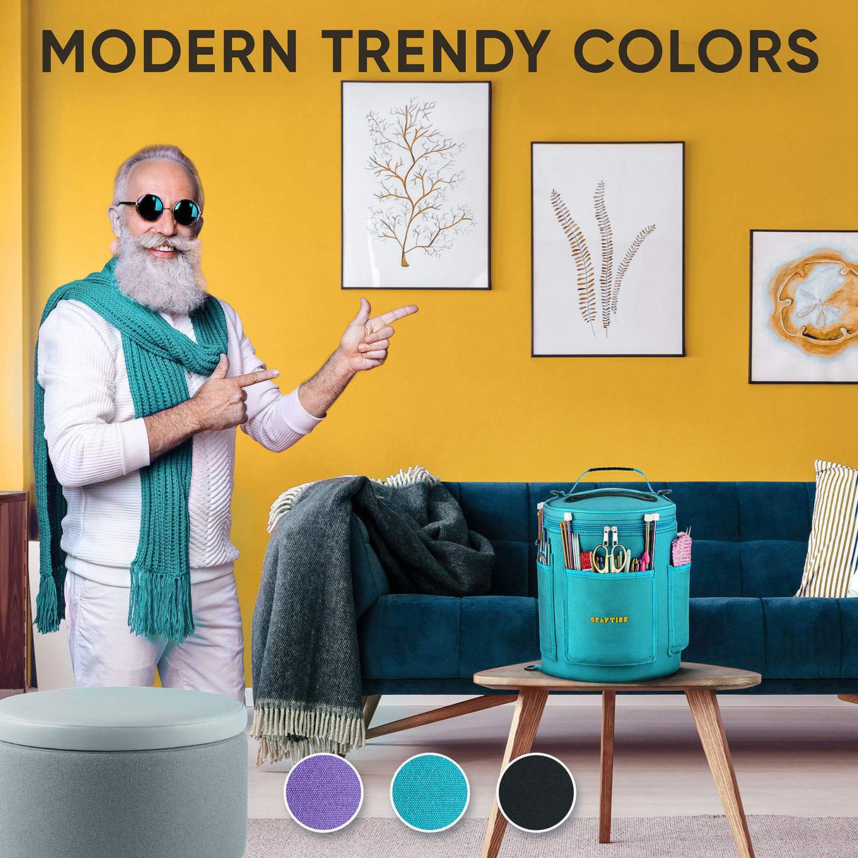 CRAFTISS Knitting Bag Yarn Storage - Christmas Gift - Best Durable Canvas Yarn Bag for Crochet Accessories - Yarn Organizer Crochet Bag with Knitting Accessories Case