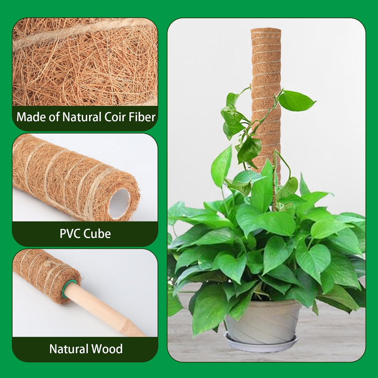 6 Pack Moss Poles for Monstera Plant Support (4x17in + 2x12in, 92in Total) – Stackable Moss Pole for Plants,Ideal Plant Stakes for Indoor Plants, Pothos, and Philodendron Support,with Garden Ties