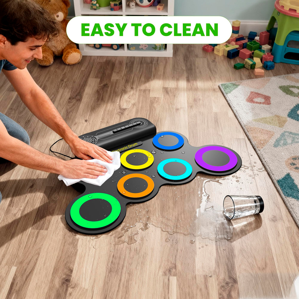 VerkTop Electric Drum Set Built-in Speaker, Kids Electronic Drum Practice Pad Kit, Portable Roll Up Drum Machine with 2 Foot Pedals, Drumsticks, Great Birthday Christmas Gifts for Girls Boys