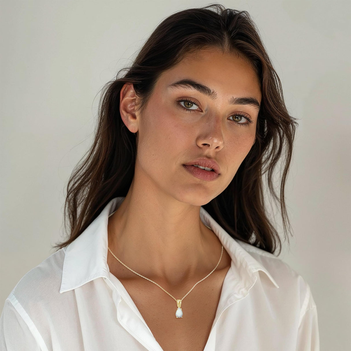 ADITA GOLD White Opal Pendant Birthstone Necklace for Women, Gold Plated