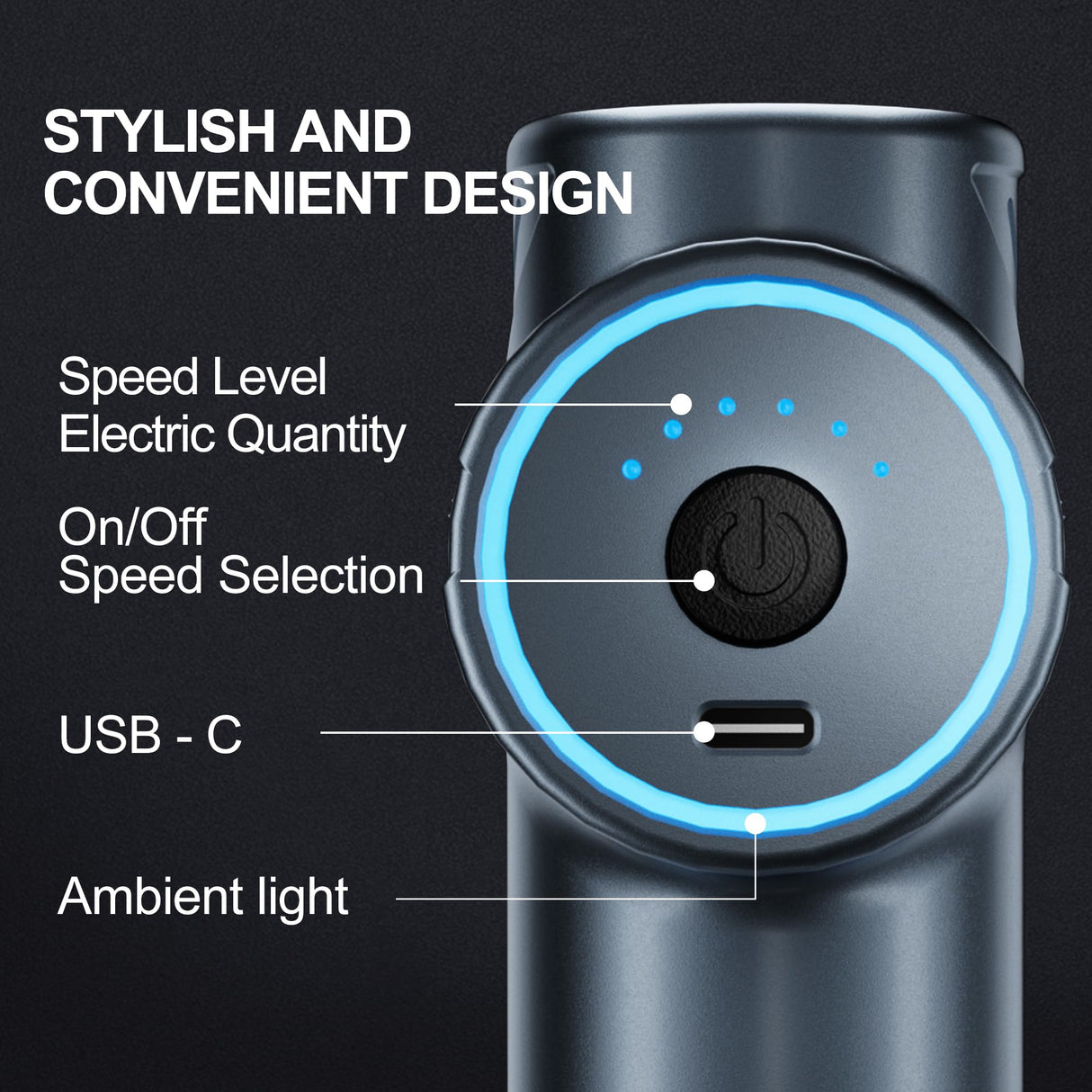 LEERCON Mini Massage Gun, Compact Deep Tissue Massager, 6 Speeds, 4 Heads, Fashion Lighting, Ideal Gift for Men & Women (Blue)