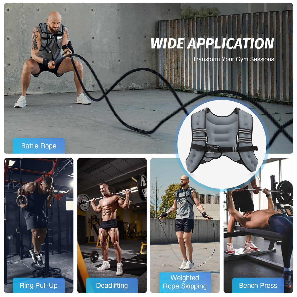 ZELUS Weighted Vest, 6lb/8lb/12lb/16lb/20lb/25lb/30lb Weight Vest with Reflective Stripe for Workout, Strength Training, Running, Fitness, Muscle Building, Weight Loss, Weightlifting, Grey(8 lb)