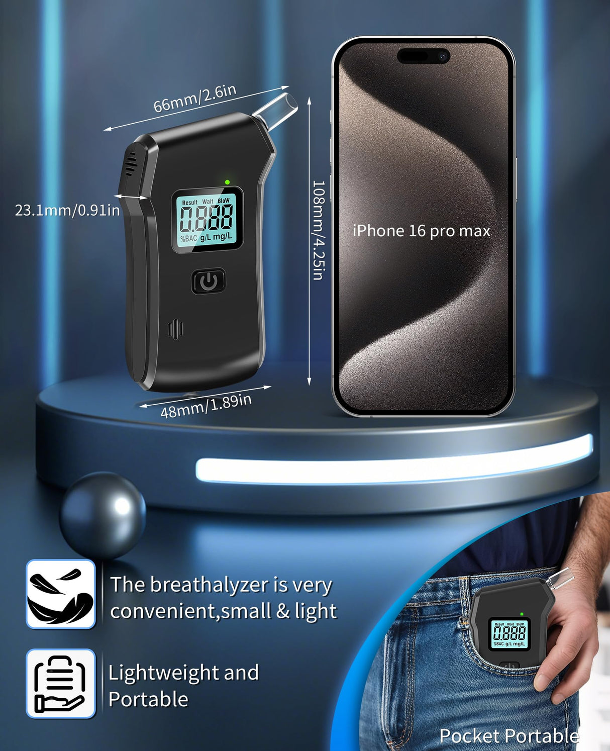 Breathalyzer, Professional Grade-Accuracy Breathalyzers for Alcohol, 2025 Upgraded Portable Breathalyzers with LCD Digital Display, Personal Alcohol Breath Alyzer Tester for Home Use 5 Mouthpieces