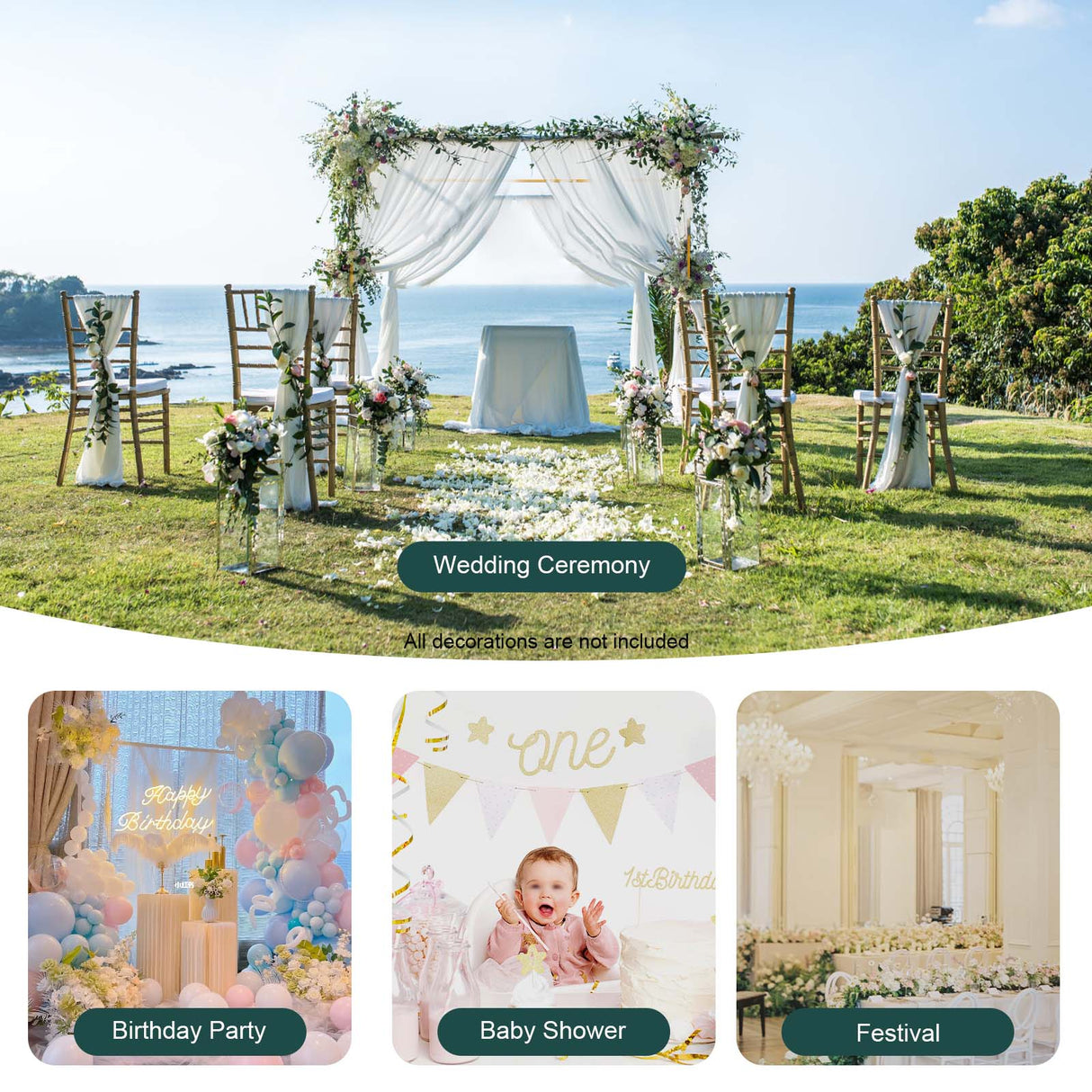 Metal Square Backdrop Stand Wedding Balloon Arch 9.8x9.8ft, Background Decoration Stand for Birthday Party Ceremony, Gold Backdrop Frame Valentine Anniversary Reception Decoration