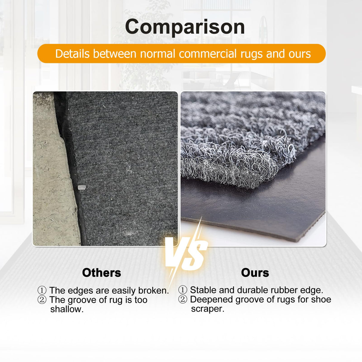 LVETOLS 4' x 8' Moisture Guard Doormat, Commercial Grade Door Floor Mat Striped Brush Step Entrance Mat with Rubber Backing, Low Profile Commercial Rugs for Entryway, Easy to Clean(Charcoal Grey)