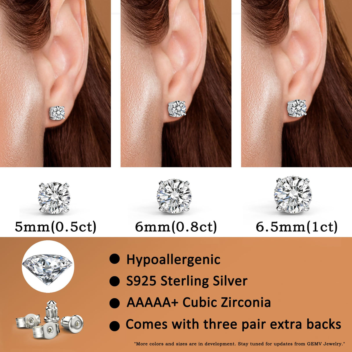 18K White Gold Plated Sterling Silver Pave Round Cut Cubic Zirconia Stud Earrings 4 Prong CZ Simulated Diamond Stud Earrings for Women Men Hypoallergenic (White Gold, 6mm)
