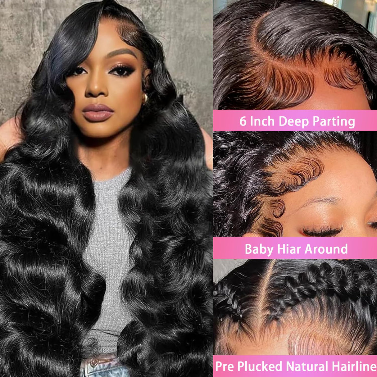30 Inch 13x6 Lace Front Wigs Human Hair Body Wave HD Lace Frontal Wigs Human Hair Pre Plucked 180% Density Glueless Wig Human Hair for Women with Baby Hair Natural Black