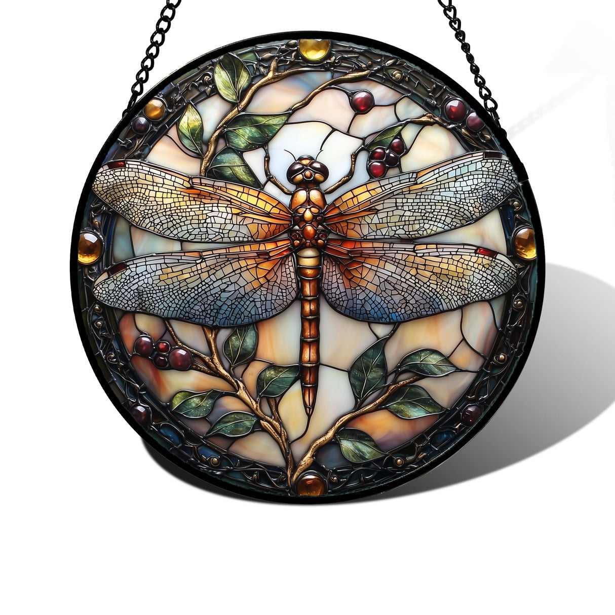 DASTOLL Stained Glass Window Hanging - Dragonfly Plant Suncatcher Ready to Hang Window Doors Home Decoration, Christmas, Mother's Day Birthday Gifts for Women, Men, and Mom 9.8x9.8 in