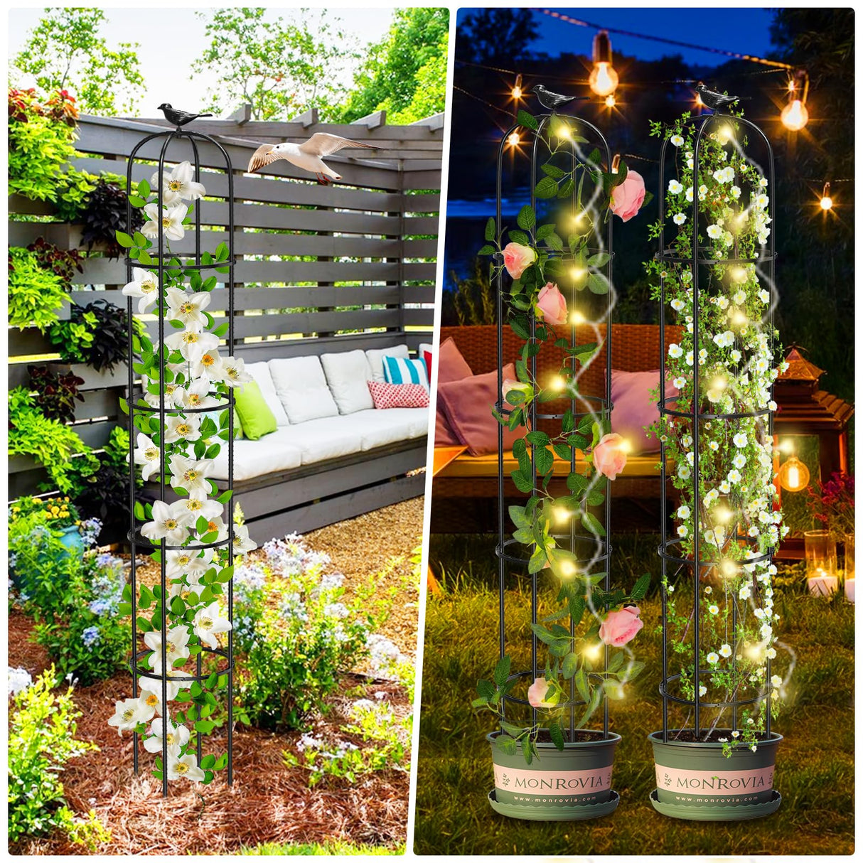 Tower Obelisk Garden Trellis for Climbing Plant,6.3FT/75.6" Rustproof Metal Potted Plant Climbing Support for Indoor Outdoor Flowers Vegetable Fruits Vines Support (2PCS)
