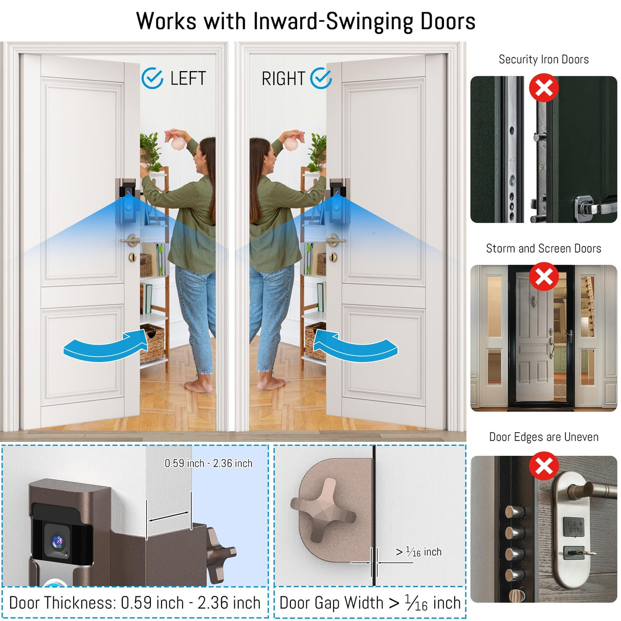 Anti Theft Ring Doorbell Mount: Metal Ring Apartment Door Mount Blink Doorbell Camera Holder No Drill - Renter Friendly Ring Doorbell Mount No Damage