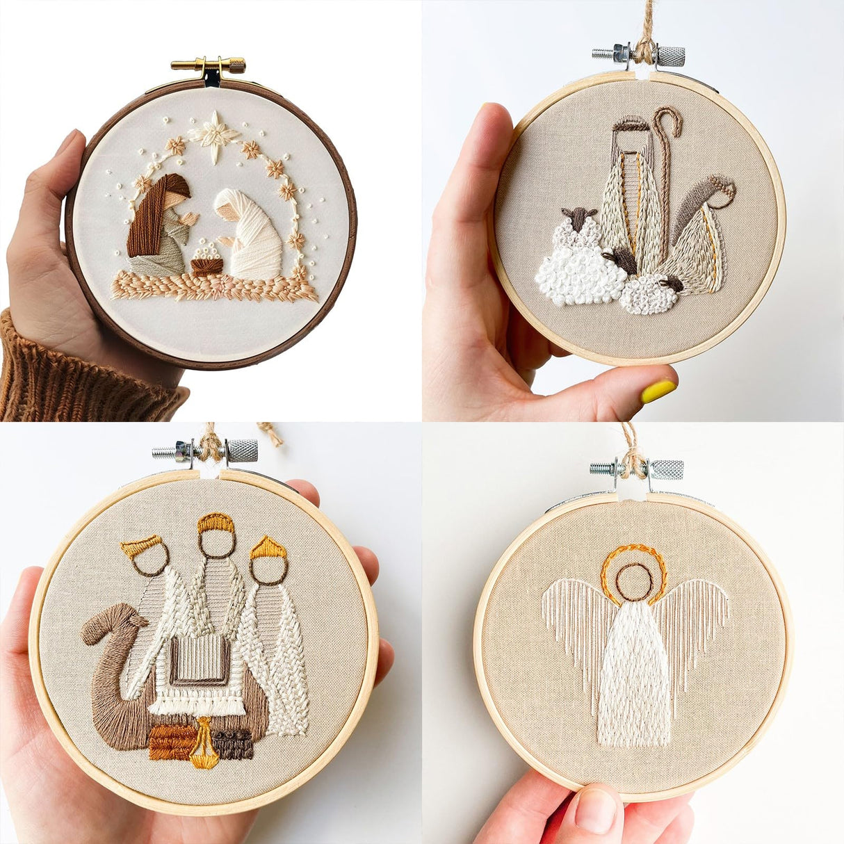 4 Set Nativity Scene Embroidery kit, Christmas Cross Stitch Kits, Beginner Embroidery Kit for Adults, DIY Embroidery Kit for Decor Home Room(Christmas Embroidery C 4 Set)