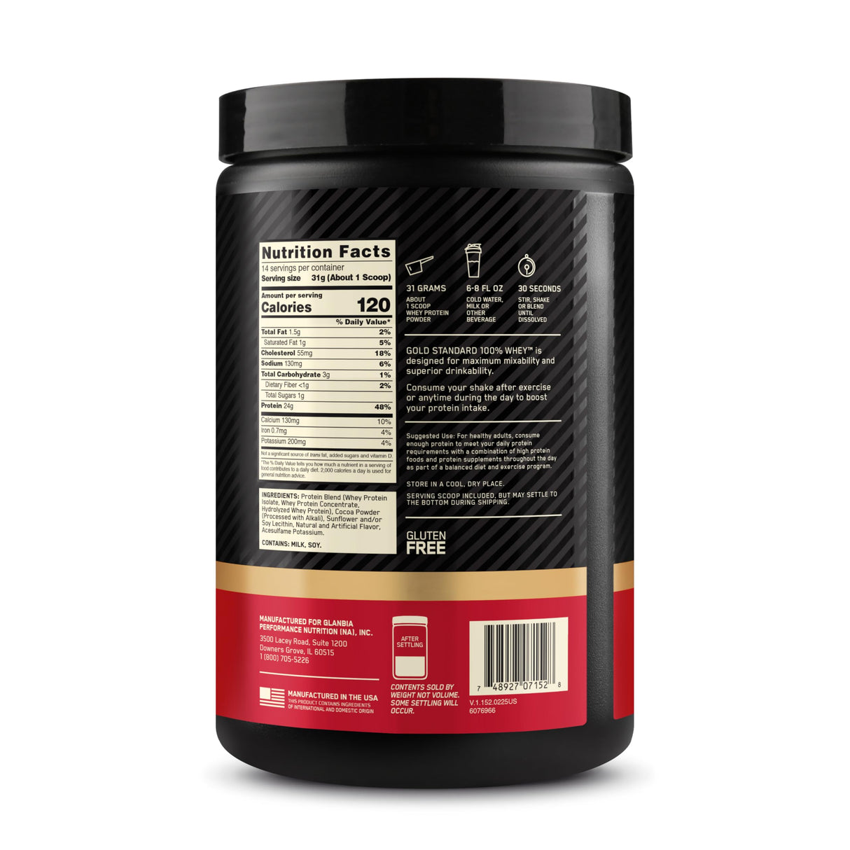 Optimum Nutrition Gold Standard 100% Whey Protein Powder, Double Rich Chocolate, 1 Pound (Pack of 1)