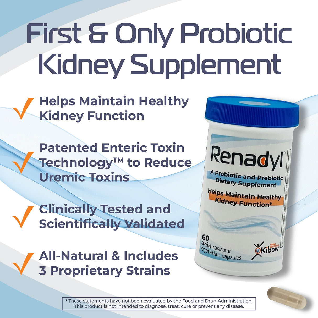 Renadyl Kidney Probiotic Supplement | Urea, Creatinine, & Uric Acid Support | 45 Billion CFUs | Clinically Tested, Non-GMO, & Made in USA, 180 Capsules (3 Bottles, 3 Month Supply)