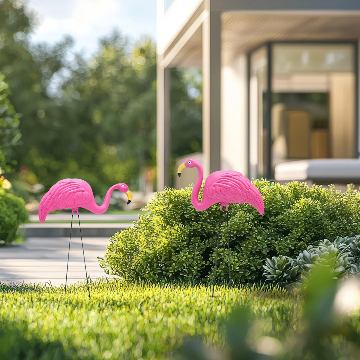 4E's Novelty 2 Pink Flamingos Yard Decorations - Extra Large 24" Flamingos Yard Ornaments - Pink Flamingos for Yard Sculptures & Statues - Lawn Flamingos Outdoor Garden Decor, Weather Resistant