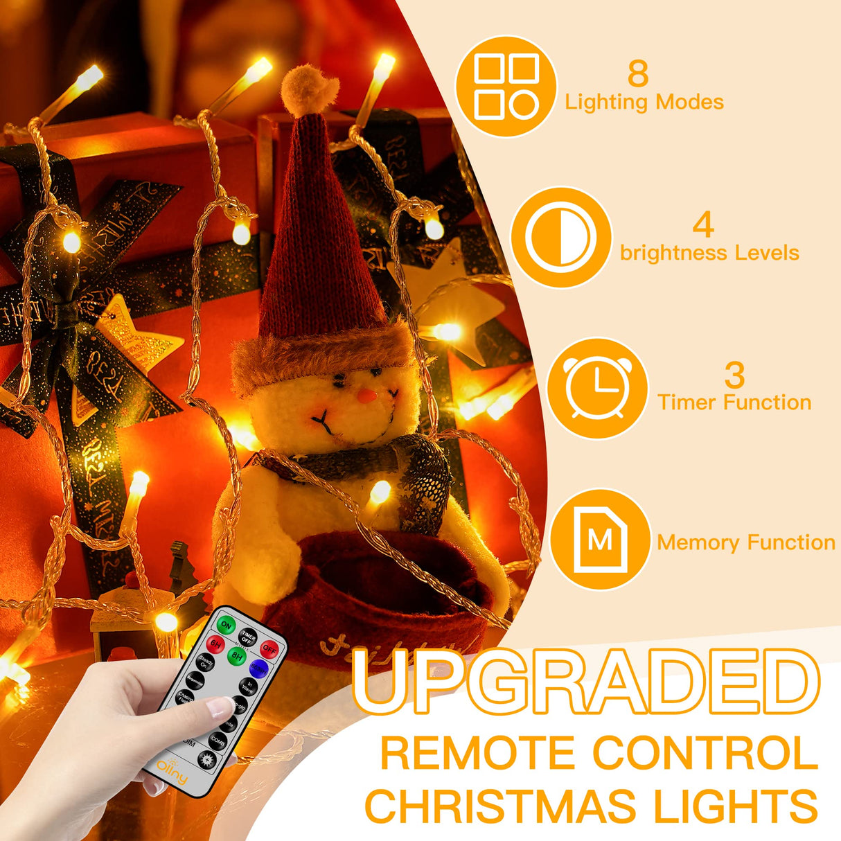 Ollny Christmas Lights Outdoor 400LED 131FT, Warm White Fairy Lights with Remote 3 Timer, Plug in 8 Modes String Lights for Bedroom Indoor Outside House Party Xmas Decorations