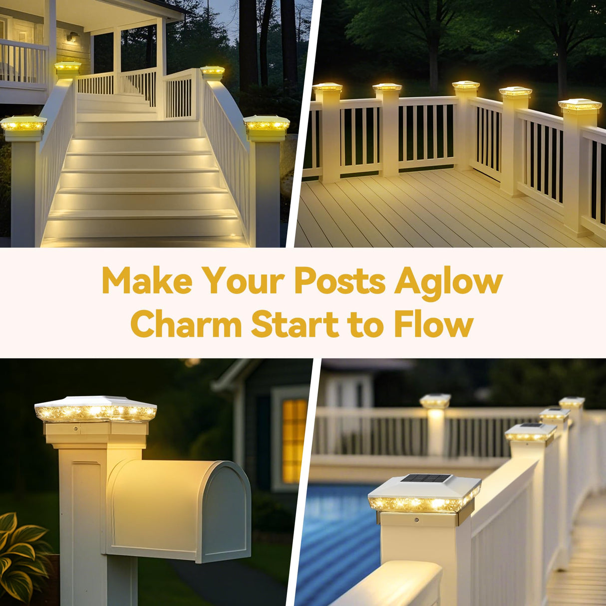 KEILAIMO Solar Post Cap Lights, 12-Pack Upgraded Outdoor Deck Fence Post Solar Lights for 4x4 5x5 Wood/Vinyl Posts, IP65 Waterproof, 10-12 Hours Warm/Cool White Glow for Garden/Patio/Porch - White