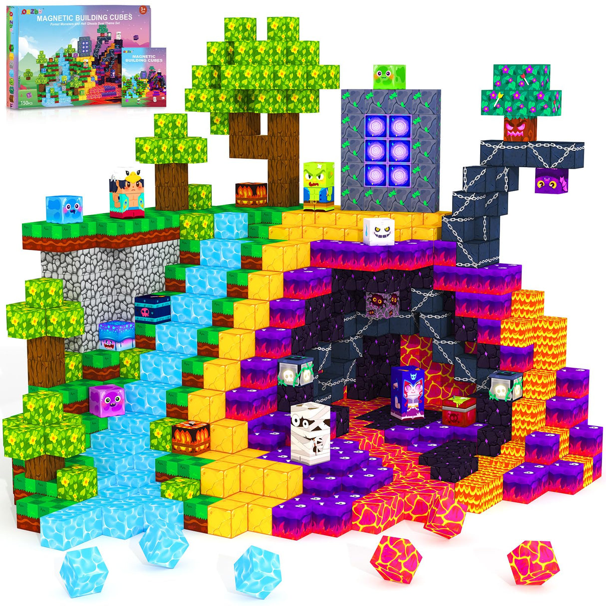 150PCS Magnetic Blocks, Magnetic Tiles Building Sensory Montessori Toys & Games for 3 4 5 6 7 8 9 10 11 12 13 Year Old Boys Girls Halloween Christmas Birthday Gifts