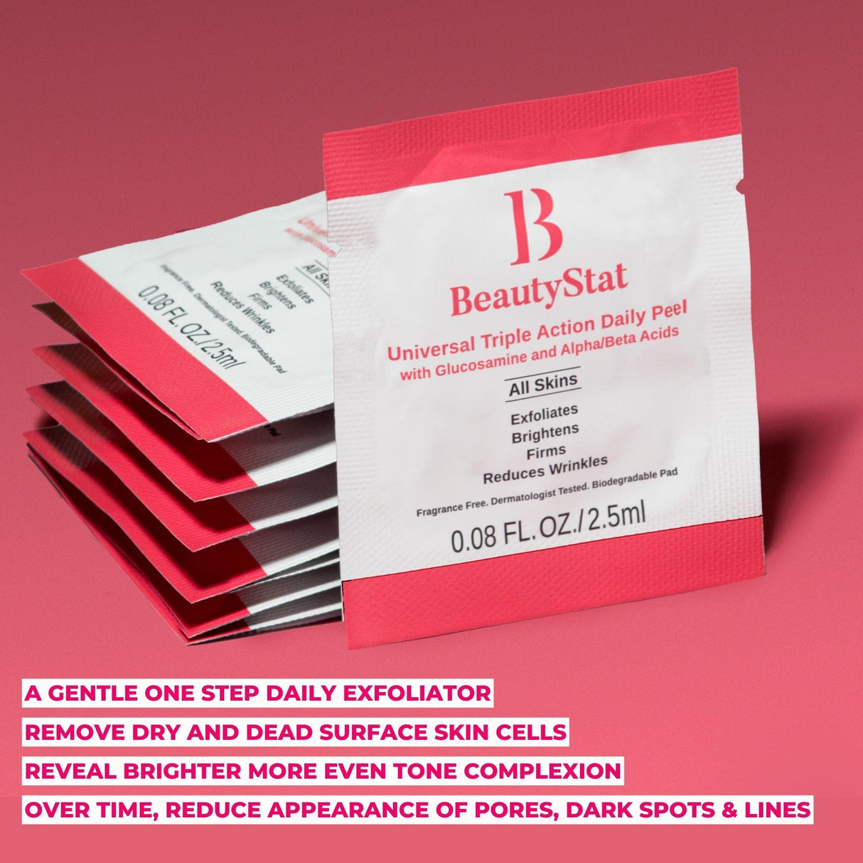 BeautyStat Triple Action One-Step Daily Exfoliating Peel Pad for Uneven Tone, Texture, Fine Lines, Enlarged Pores - Gentle Exfoliator Pad with AHAs, BHAs, Glucosamine to Brighten