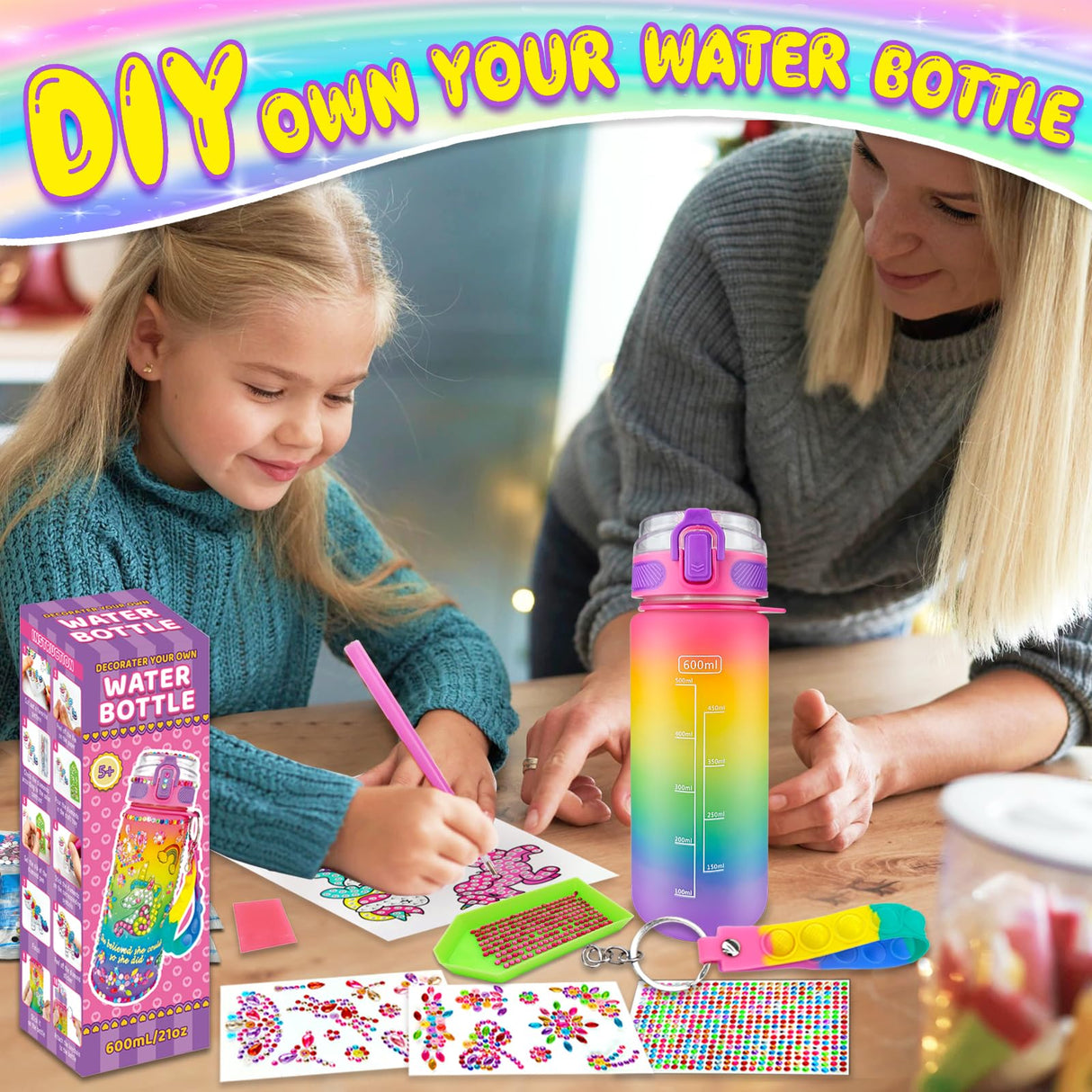EDSPORTSHOUSE Decorate Your Own Water Bottle Kits for Girls Age 4-6-8-10,Unicorn Painting Crafts,Fun Arts and Crafts Gifts Toys for Girls Birthday Christmas(Unicorn)