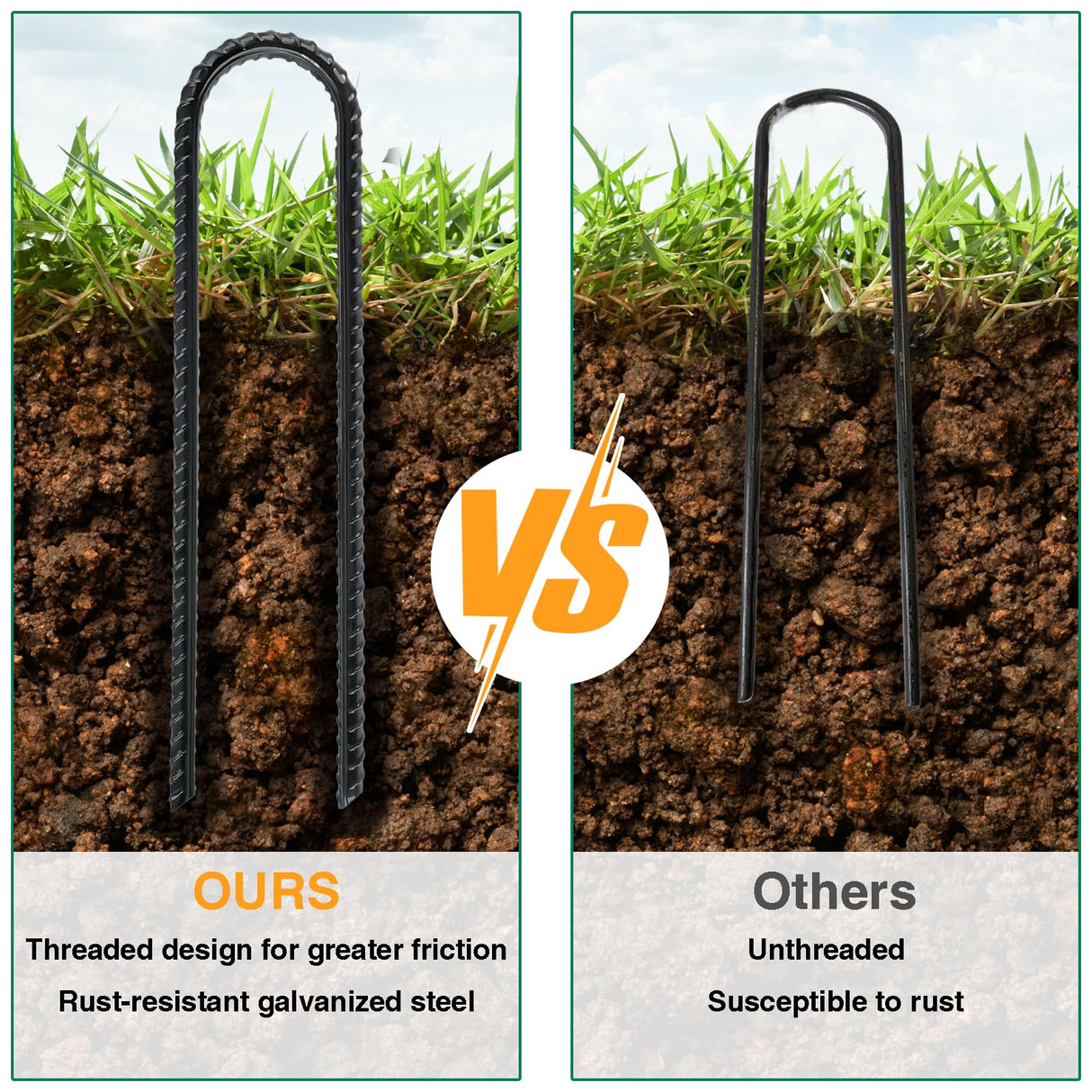8 Inch Rebar Stakes Heavy Duty, 10 Pack Garden Stake U-Hook, Electrostatic Rust Proof Metal Stakes for Tent, Landscape,Outdoor Decorations, Fabric Ground Cover, Tube Fixing