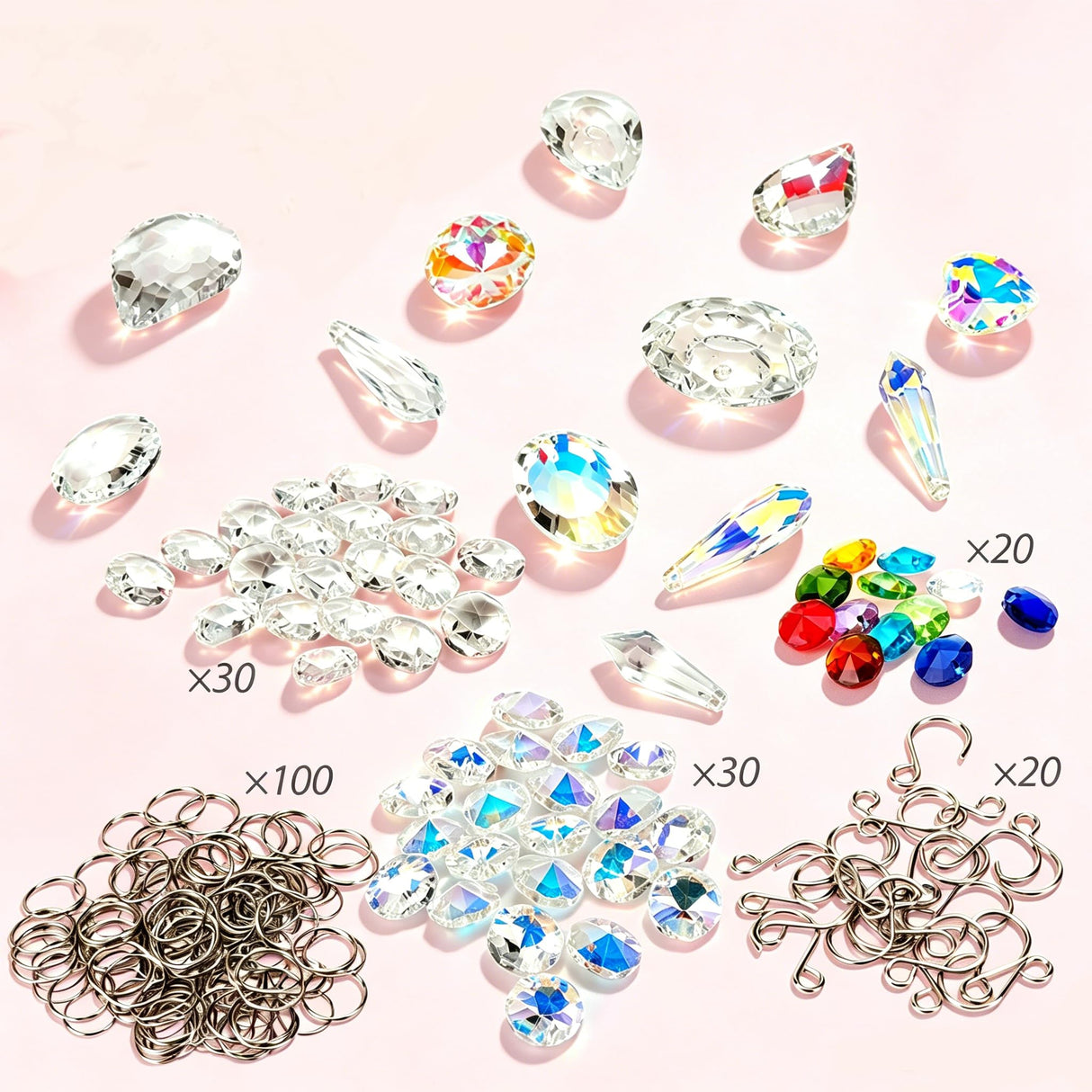 DIY Suncatchers 212pcs Sun Catchers Making Kit for Adults Clear Hanging Prism Sun Catcher with Crystals Rainbow Maker 12 Hanging Glass Prisms Parts Suncatcher Home/House Garden Decor (Creative Styles)