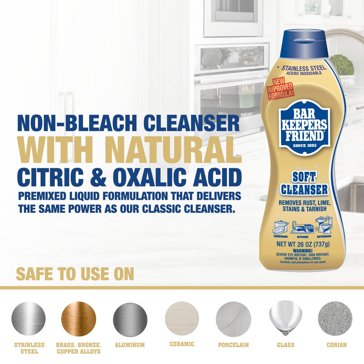 Bar Keepers Friend Soft Cleanser Liquid (2 x 26 oz) Plus Dish Fish Sponge - Multipurpose Cleaner & Rust Stain Remover for Stainless Steel, Porcelain, Ceramic Tile, Copper, Brass & More