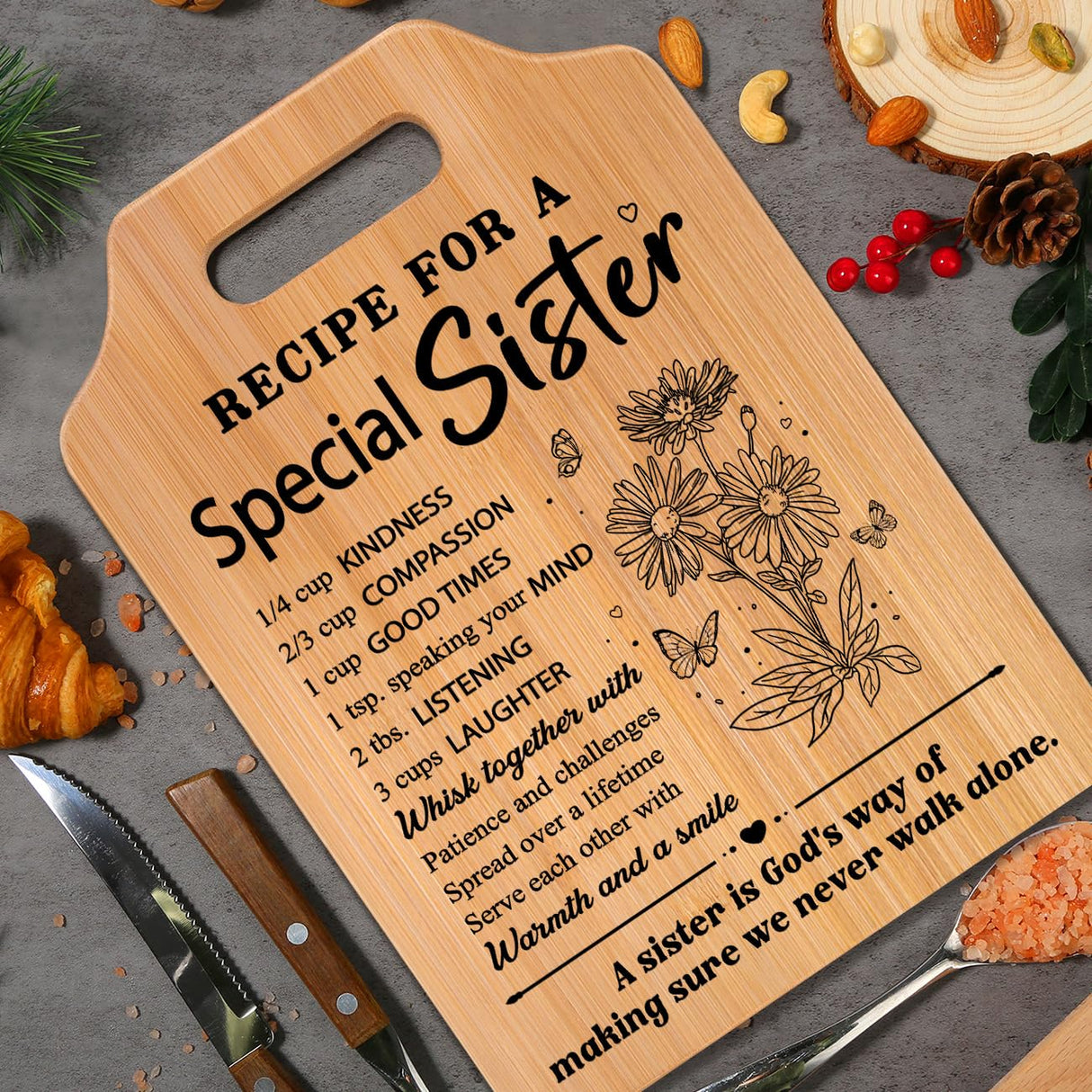 Milcier Gifts for Sister, Sister Birthday Gifts, Recipe for A Special Sister Cutting Board, Sisters Gifts from Sister, Mothers Day Christmas Gifts for Sister Sister Adult