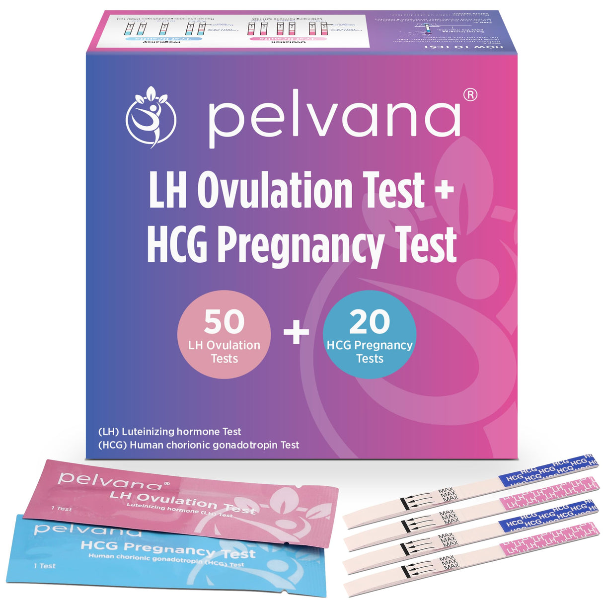 Pelvana 70 Ovulation and Pregnancy Test Strips Combo Kit - 50 LH Ovulation Test Strips + 20 HCG Pregnancy Tests - Identify Your Peak Fertility Days - Ideal for Women Trying to Get Pregnant Naturally