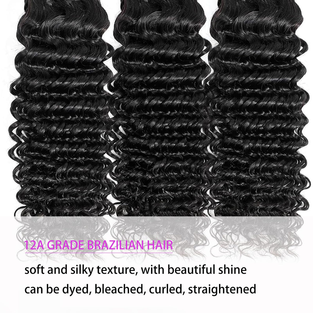 Chikamlty Deep Wave Bundles Human Hair 16 18 20 Inch Deep Curly Bundles 12A Grade 100% Unprocessed Brazilian Virgin Hair Wet and Wavy Bundles Double Weft Natural Black Color