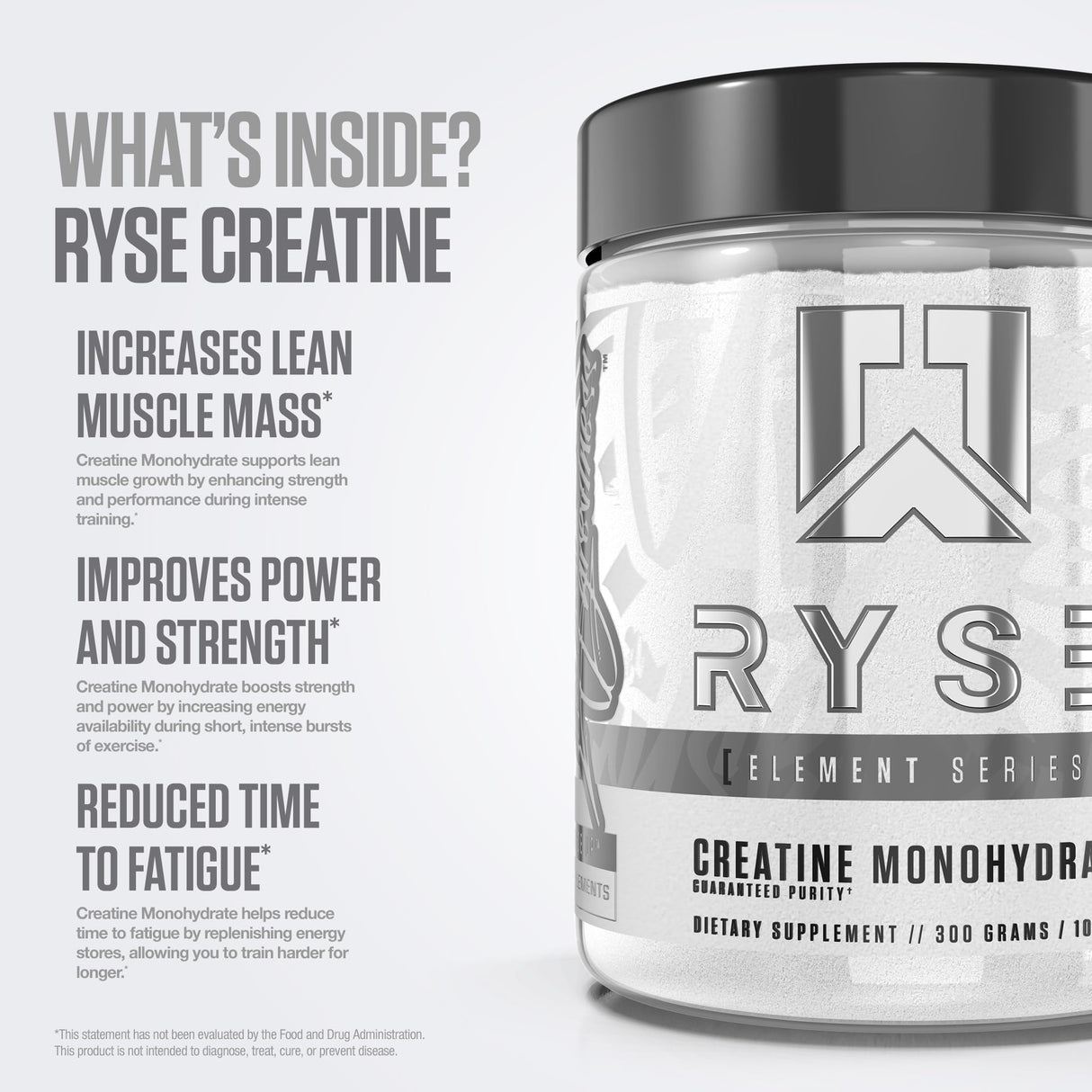 RYSE Creatine Monohydrate Powder - Unflavored - Supports Men & Women Lean Muscle Growth, Strength, Power, and Endurance - Helps Reduce Fatigue and Improve Workout Recovery - 60 Servings