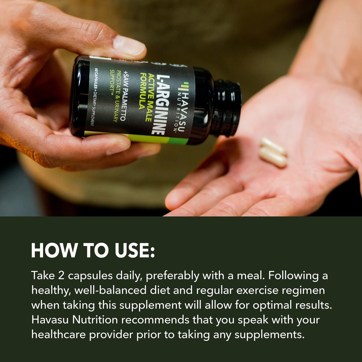 L-Arginine 500mg and Saw Palmetto 500mg - Nitric Oxide and Prostate Health Supplements for Men - 60 Count - Endurance and Urinary Tract Function Support - 1 Month Supply - Vegan, Non-GMO Capsules