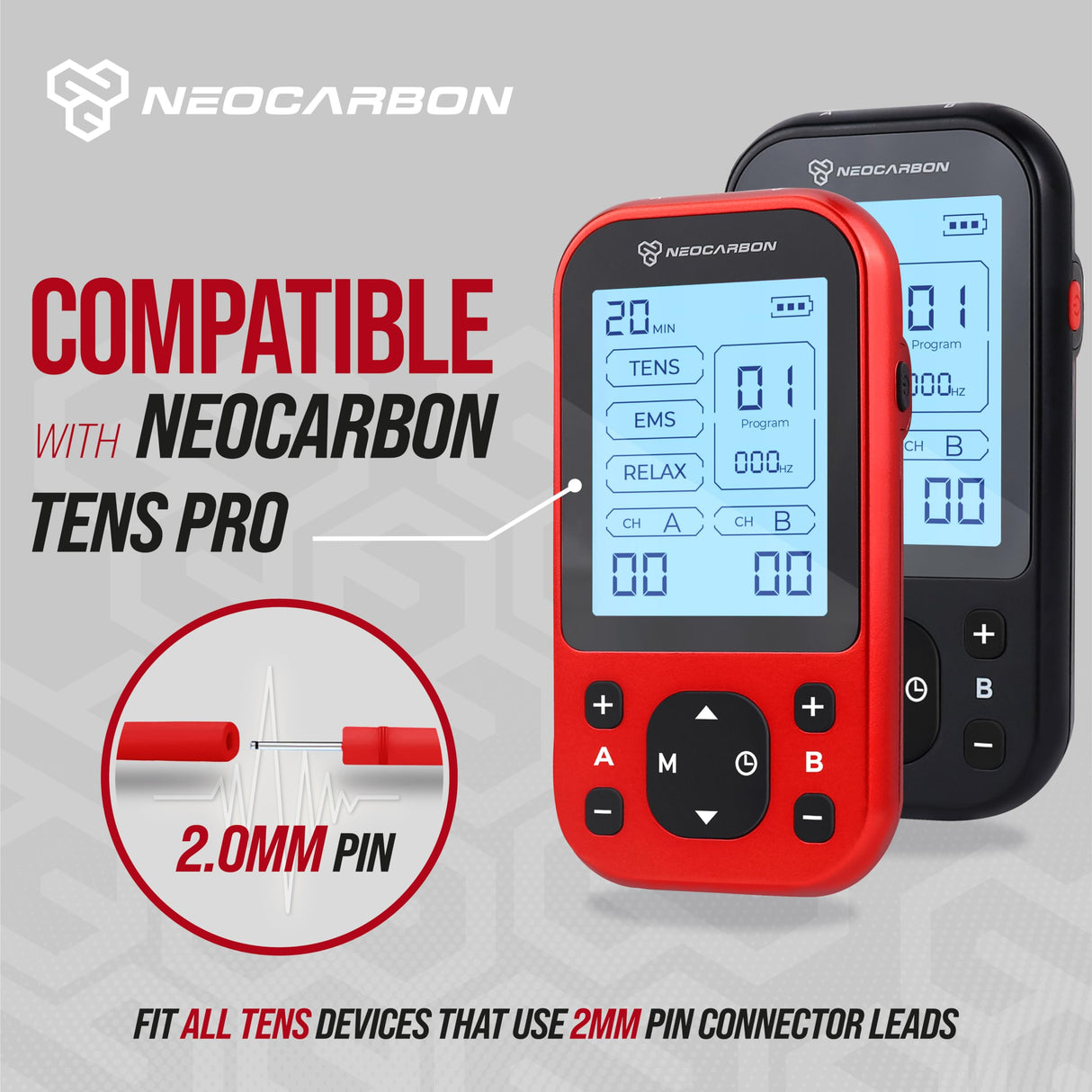 Reusable Electrode Pads for TENS Pro EMS Unit, Premium Replacement Square Pads with Plastic Holder, Set of 10 Pairs, Red