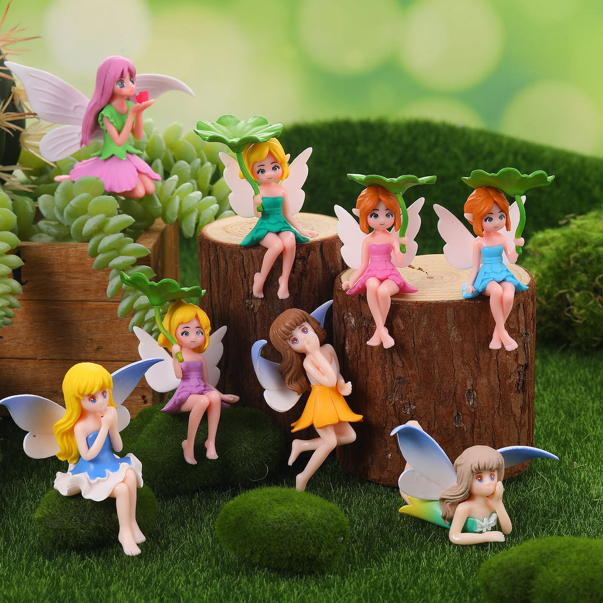 GGSTDDUP 20 Pcs Miniature Fairy Figurines, Hand-Painted Small Flower Fairies with Wings for Garden Decor, Cake Topper & Landscapes