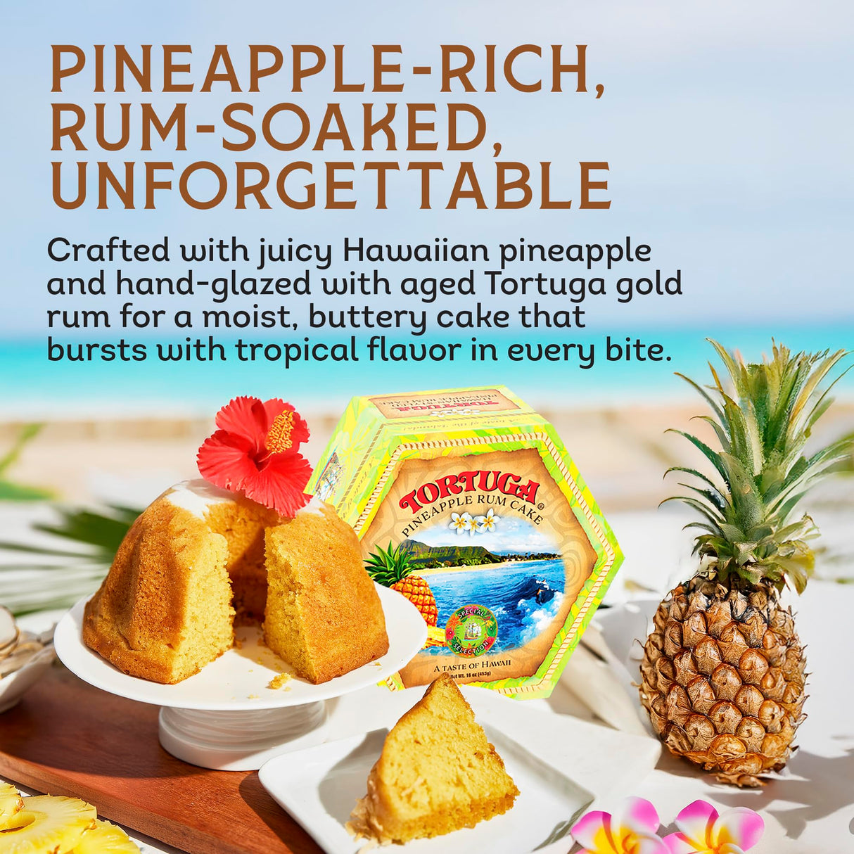 TORTUGA Hawaiian Pineapple Rum Cake - 16 oz Pineapple Rum Cakes - The Perfect Premium Gourmet Gift for Stocking Stuffers, Gift Baskets, and Christmas Gifts - Great Snack Cakes for Delivery