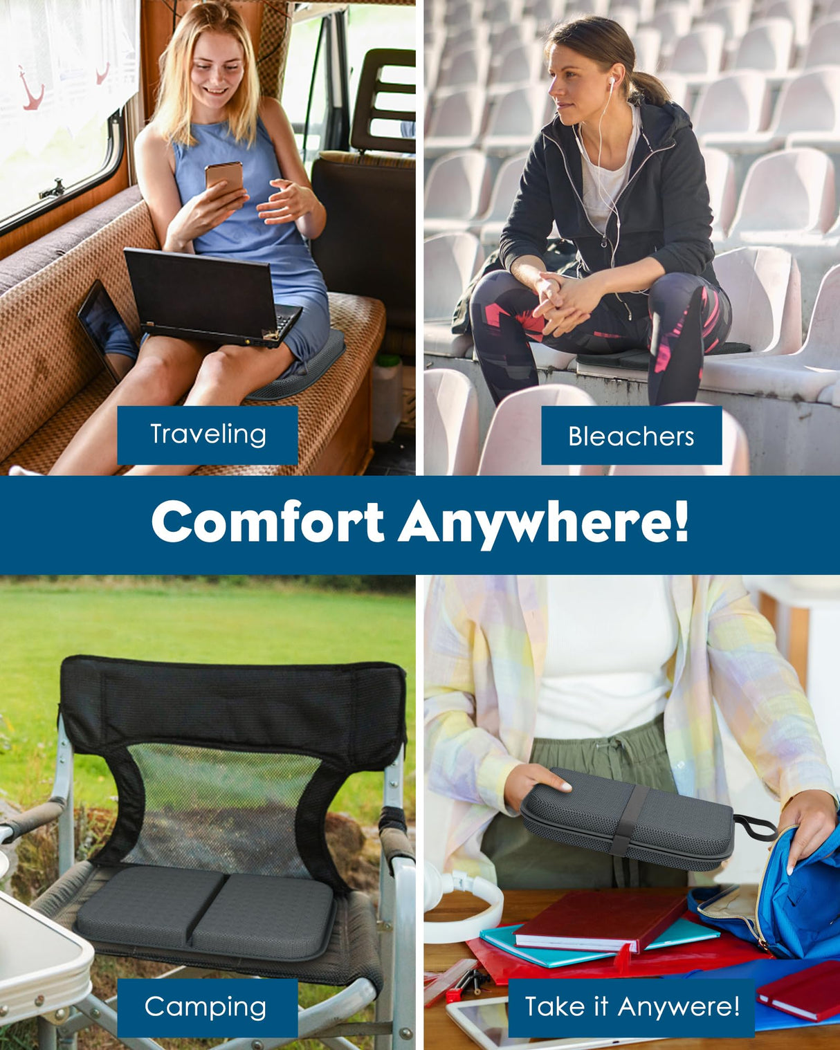 WISIMMALL Gel Seat Cushion, Portable Travel Cushion for Long Sitting, Thick & Foldable, 14.5" x 10.5" Large Size Chair Seat Cushion for Office Chair Car Wheelchair, Relief Sciatica Coccyx Pain