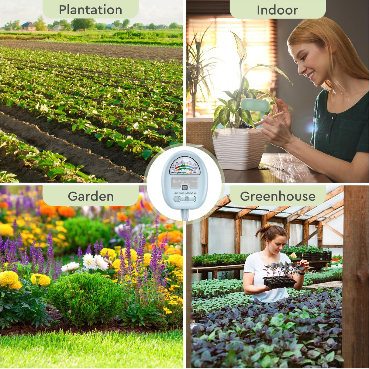 4-in-1 Soil Moisture Meter, Moisture Meter for Plants, Soil Ph Meter, Tester for Moist, Light, Nutrients, pH, Great for Garden, Lawn, Farm, Indoor & Outdoor Use,No Battery Required, Blue
