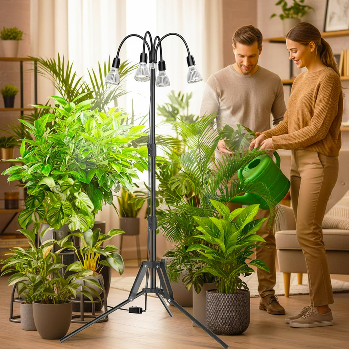 SANSI Grow Lights for Indoor Plants, 128W Full Spectrum Plant Lights for Indoor Growing, 35-64 inches Detachable Tripod Standing Grow Light with High PPFD No Dimmable 4 Pack of Par25 32W Bulb
