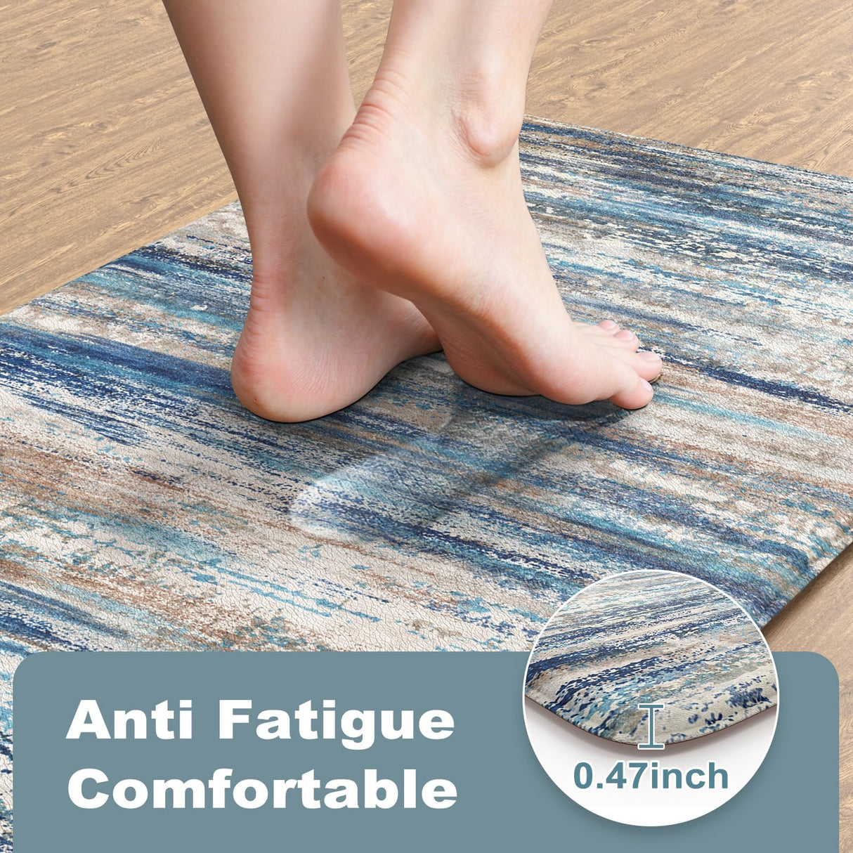 KIMODE Christmas Anti Fatigue Kitchen Mats for Floor 2 Piece, Blue Grey Farmhouse Kitchen Rugs 17"x47"+17"x29", Non Slip Waterproof Kitchen Floor Mats, Standing Mats for Laundry Office Sink Desk