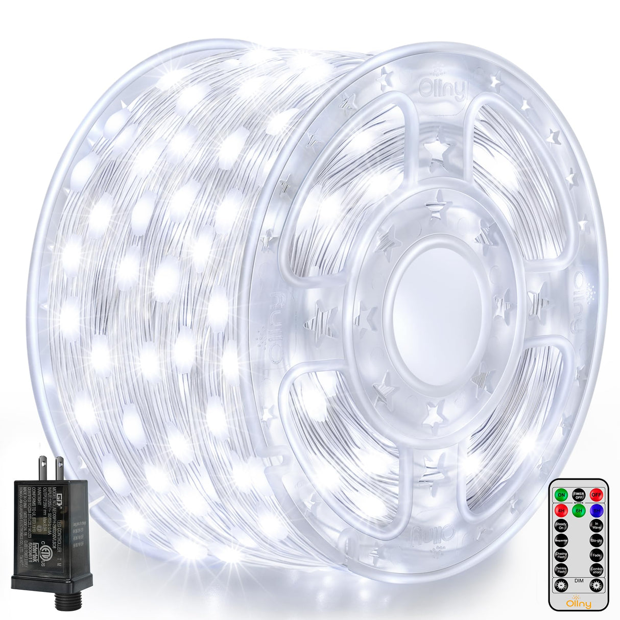 Ollny Christmas Lights Cool White, 600LED 197FT Christmas Tree Lights IP67 Waterproof, Plug in Fairy Lights with Remote 8 Modes Timer, Xmas Light for Outdoor Indoor House Holiday Decor