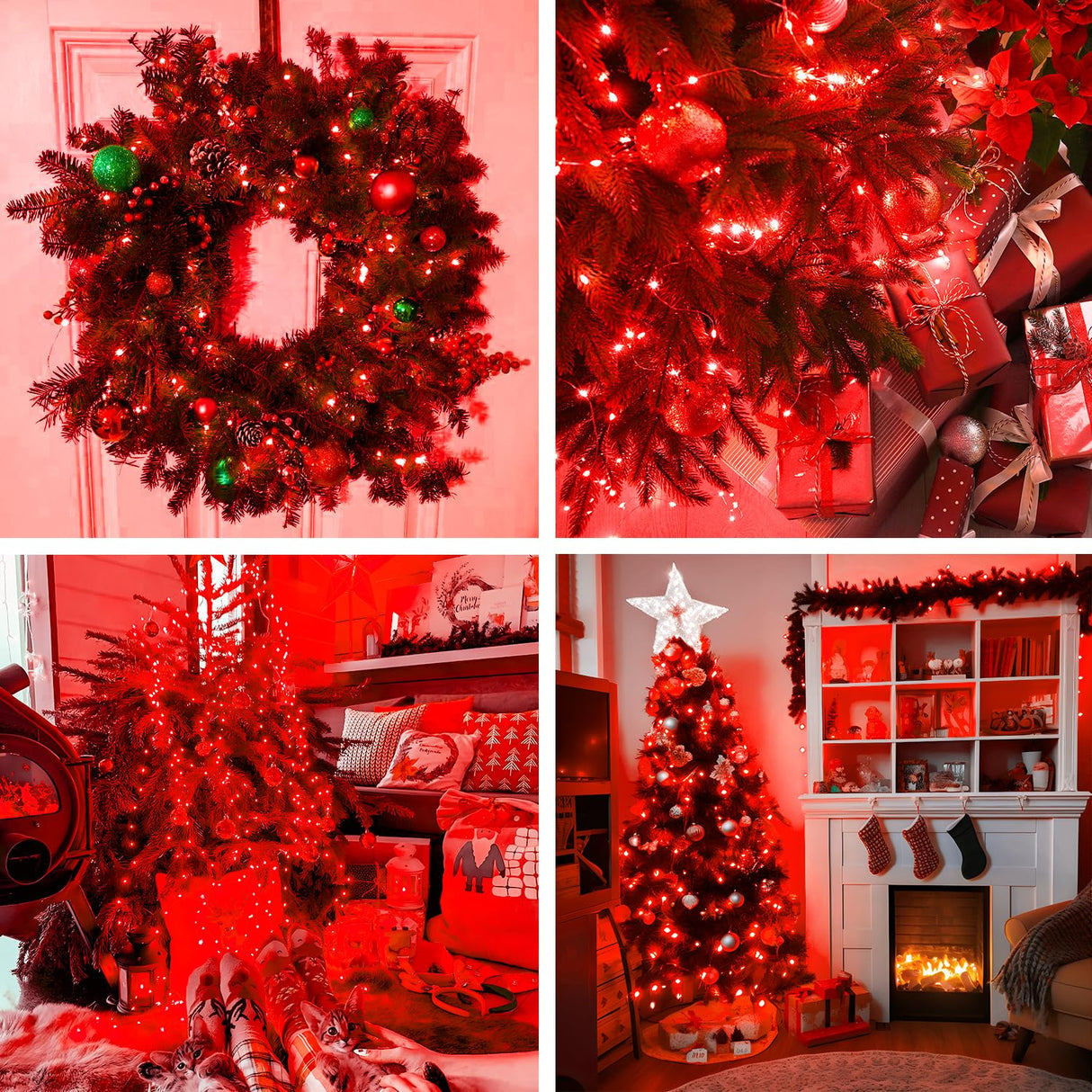 JMEXSUSS 8 Pack 50 LED Christmas Fairy Lights Battery Operated String Lights, 16ft Red Twinkle Fairy Lights Indoor Outdoor Waterproof for Mason Jars Bedroom Party Wedding Christmas Decorations