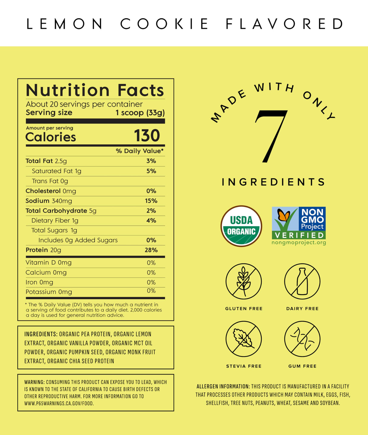 Truvani Vegan Pea Protein Powder | Lemon Cookie | 20g Organic Plant Based Protein | 20 Servings | Keto | Gluten & Dairy Free | Low Carb | No Added Sugar