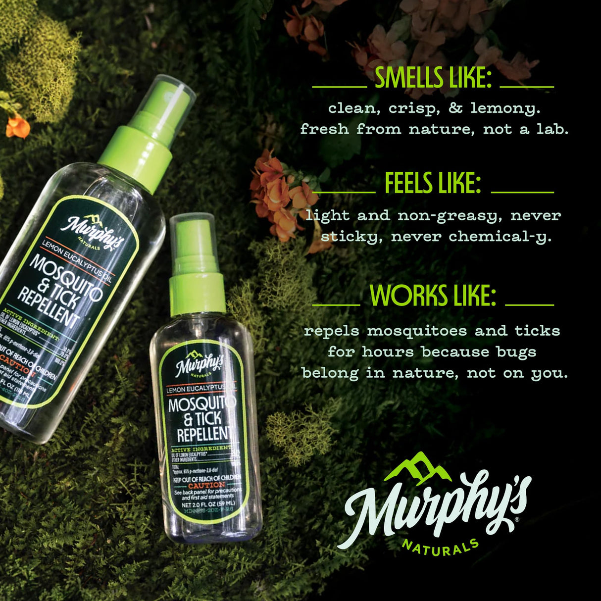Murphy's Naturals Mosquito & Tick Bug Repellent Spray, Oil of Lemon Eucalyptus for Skin + Outdoor Gear, DEET-Free, 2 Ounce Pump, 3-Pack