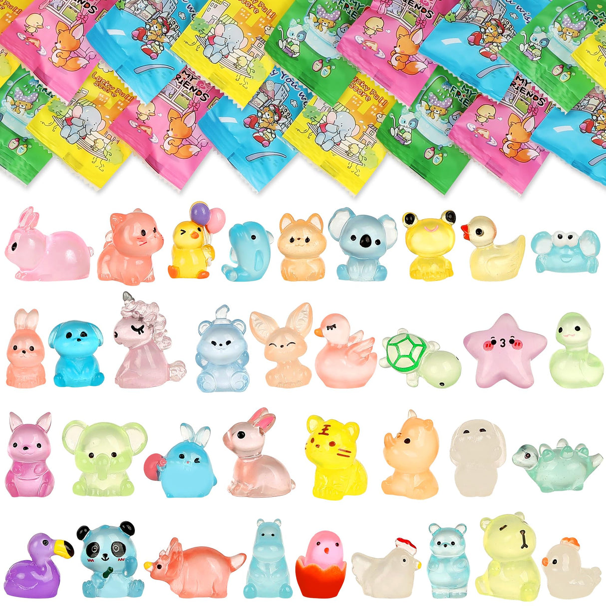 EKisemio 120 Pcs Mystery Bags Mini Resin Animals Glow in the Dark, Blind Bags Luminous Animals Figures Variety Pack for Dollhouse Accessories Fairy Garden Surprise Collectible Figurines Desk Pets