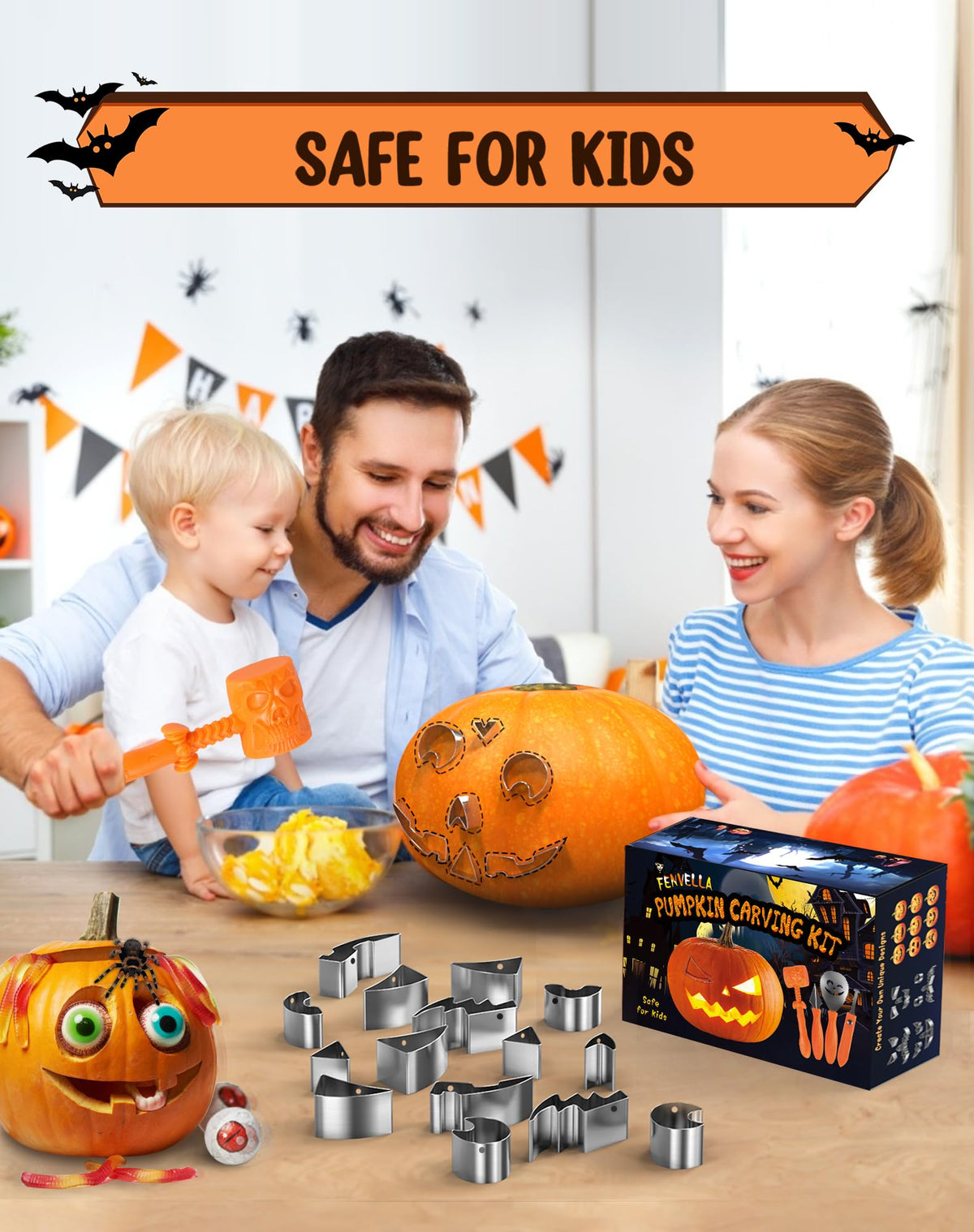 Fenvella Pumpkin Carving Kit Tools & Stencils Set Halloween Cookie Cutters