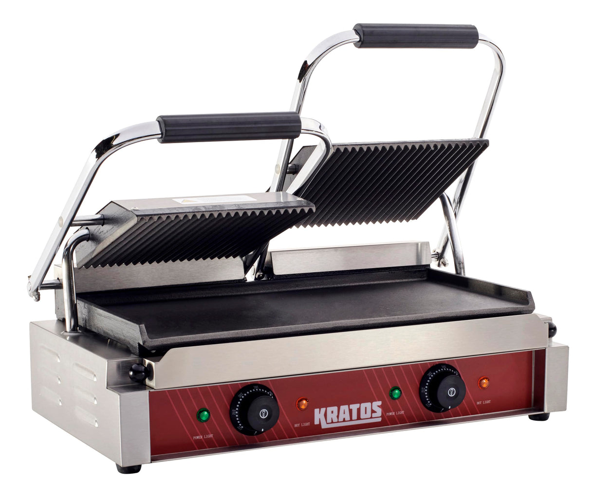 Kratos Commercial Electric Panini Sandwich Grill with Grooved Top and Smooth Bottom Plates, 18.7"x9" Cooking Surface, Commercial Countertop Panini Press, 120V, 3500W (29Y-025)