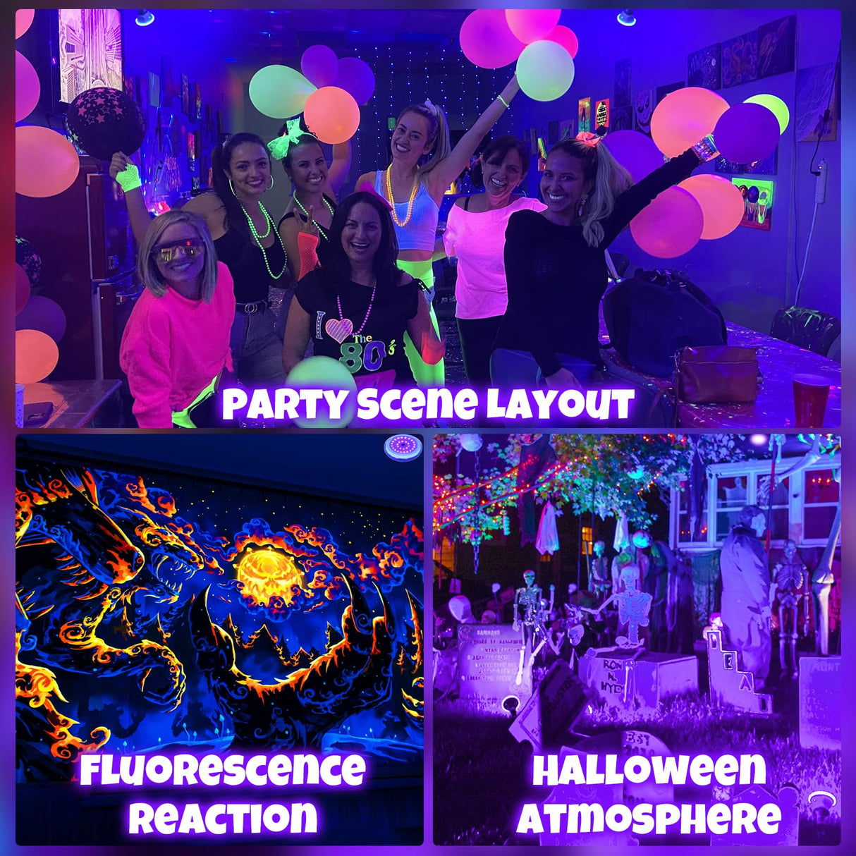 TigQiang 6 Pack Black Light Bulbs, Blacklight Bulb 120W Equivalent, E26 BR30 LED Black Light Bulb 385-400nm for Halloween Christmas Decorations, Body Paint, Glow in The Dark Party, Fluorescent Poster