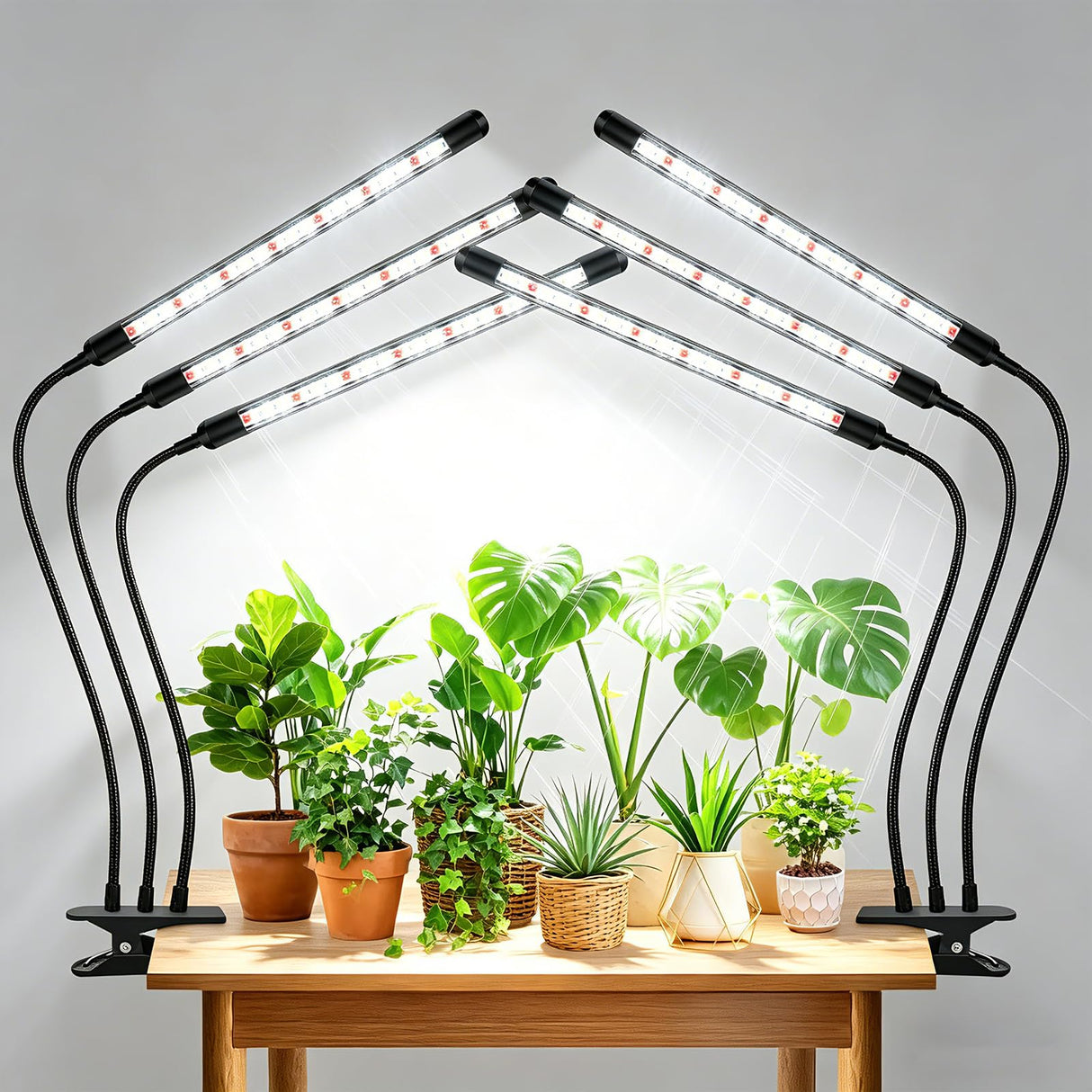 SDOVUERC Tri-Heads Grow Lights for Indoor Plants, Full Spectrum Plant Lights for Indoor Growing with Adjustable 360ยฐ Gooseneck, 6/12/18H Timer & Dimming for Seedlings(Pack 2)