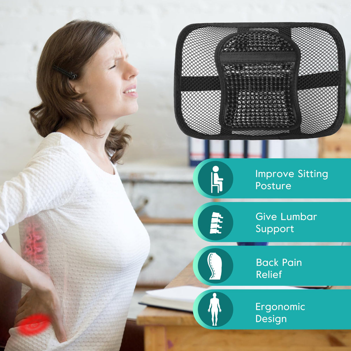 Samyoung Mesh Back Lumbar Support, Back Support Seat Cushion with Breathable Mesh for Office Chairs Car 12โ x 16โ